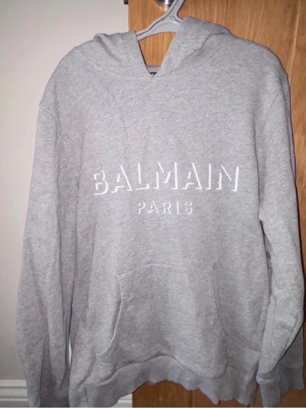 Balmain Gray Pullover Hoodie with Embossed Logo